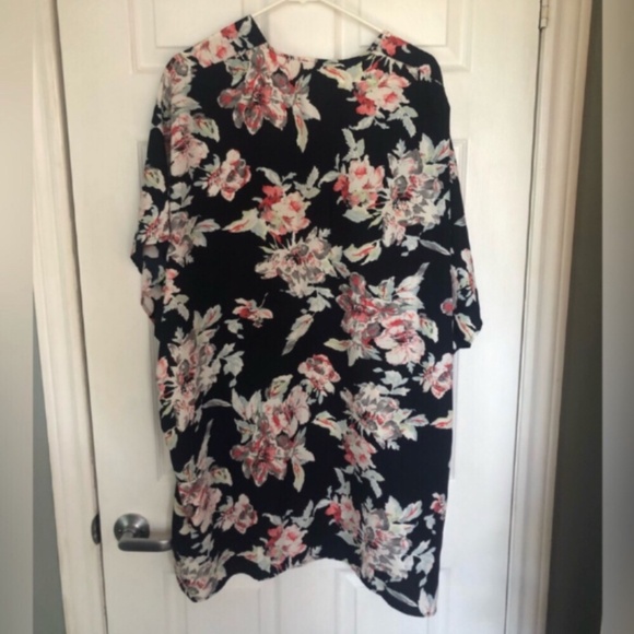 Blue Floral Open Front Cardigan - Picture 3 of 4